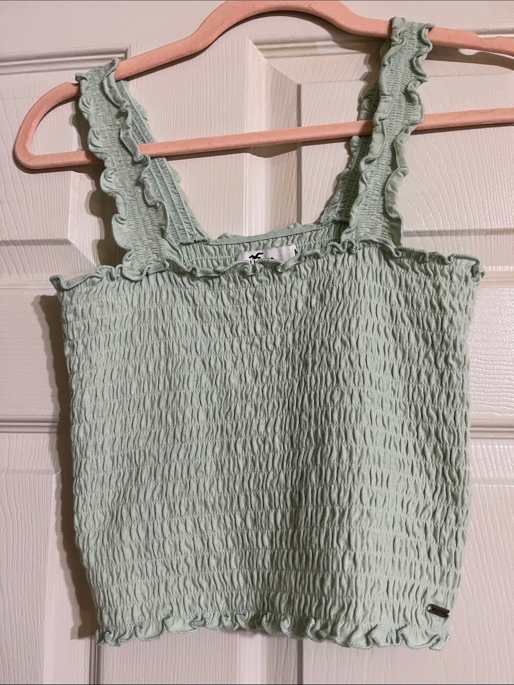 Hollister Light Mint Smocked Ruffle Strap Tank